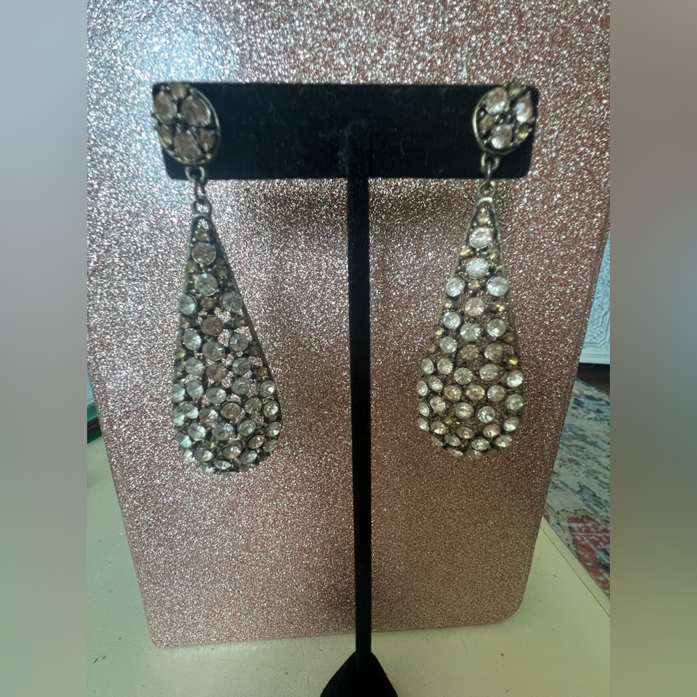 Francesca's Collections Brushed Gold Chandelier Earrings w/ Clear & Pinkish